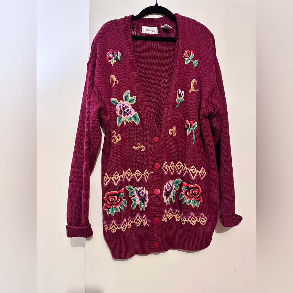 Worthington Embroidered Floral Cardigan Sweater